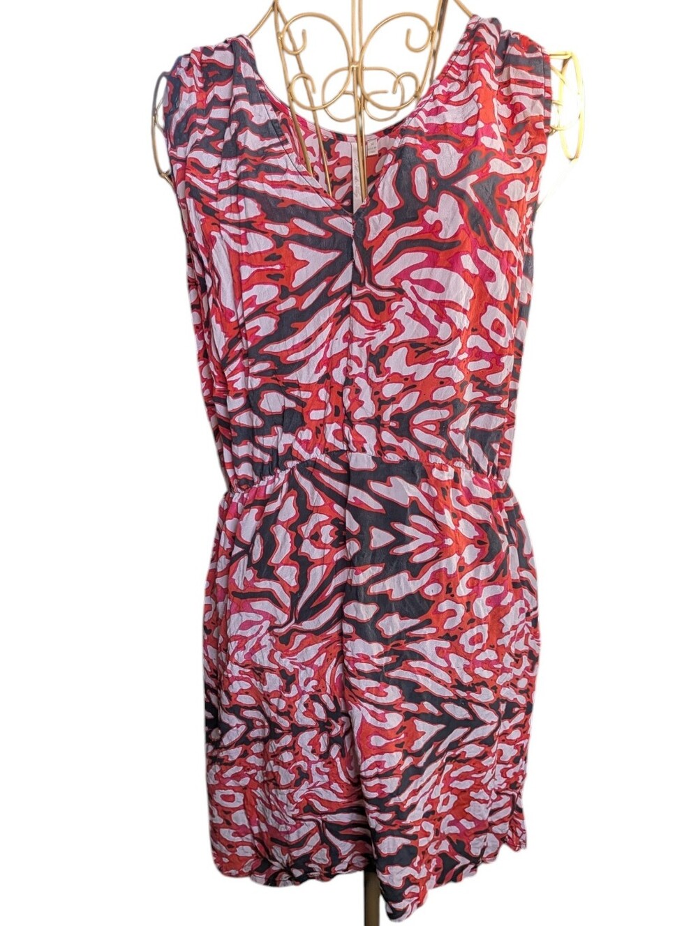 Petticoat Alley 100% Silk Abstract Print Sleeveless V-Neck Dress Size M